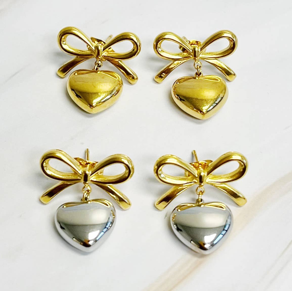 Mini Bow Heart Earrings