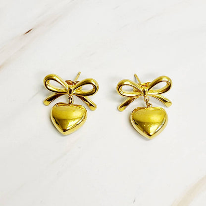 Mini Bow Heart Earrings