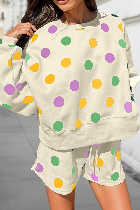Cute Polka Dot Dot Print Loose Pullover Shorts Set