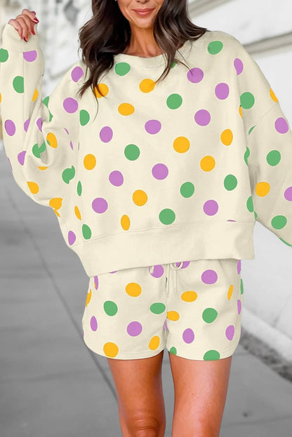 Cute Polka Dot Dot Print Loose Pullover Shorts Set