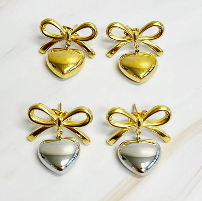 Mini Bow Heart Earrings