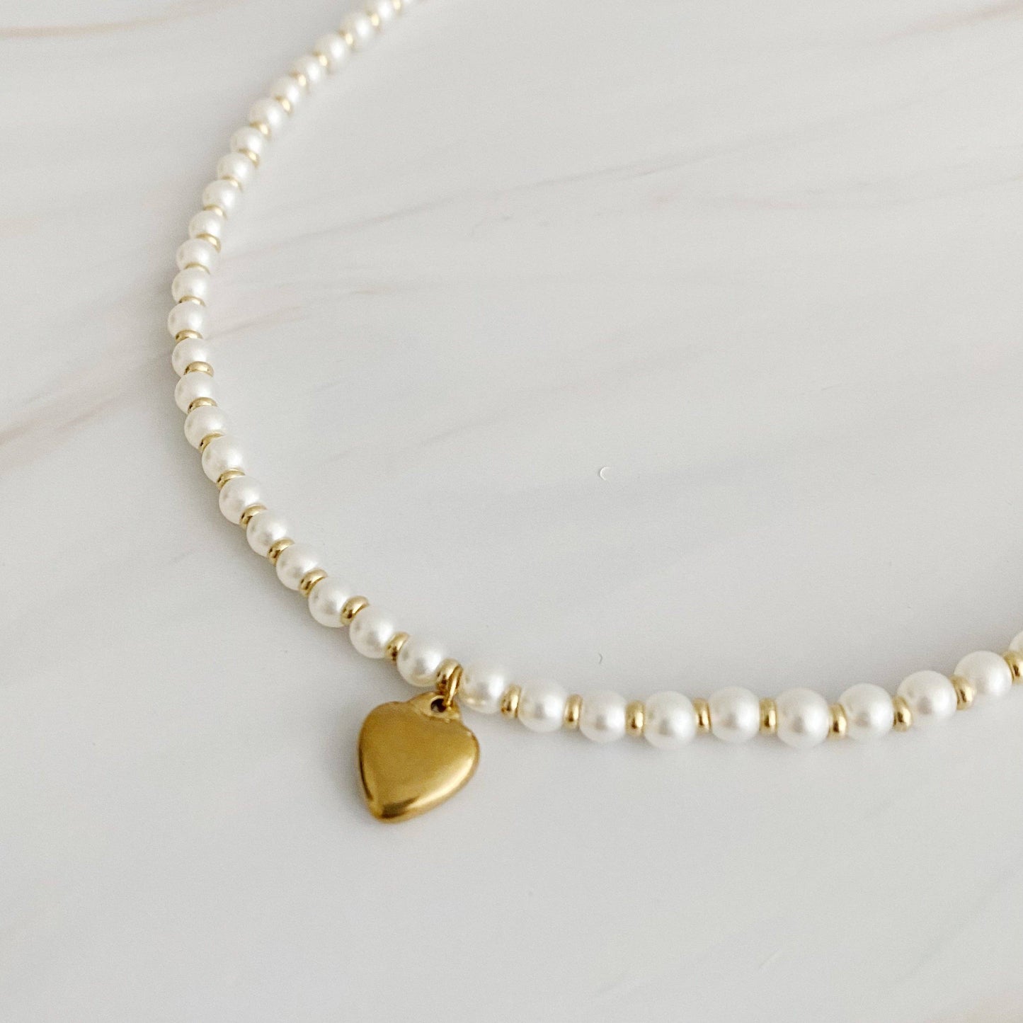 Pearl And Gold Heart Necklace
