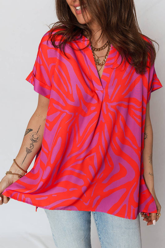 Lola V Neck Cuffed Sleeve Blouse