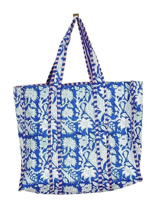 Organic Reversible Quilted Tote Bag Blue