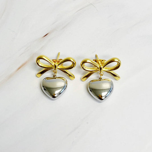 Mini Bow Heart Earrings