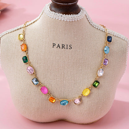 Multicolor Gemstone Link Necklace